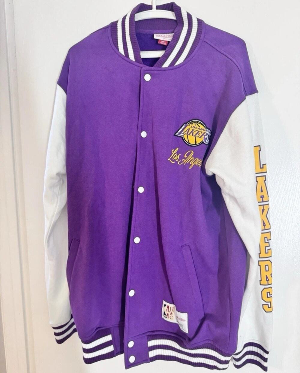 Los Angeles Lakers Mitchell & Ness Hardwood Classics Varsity Jacket SZ M T NEW